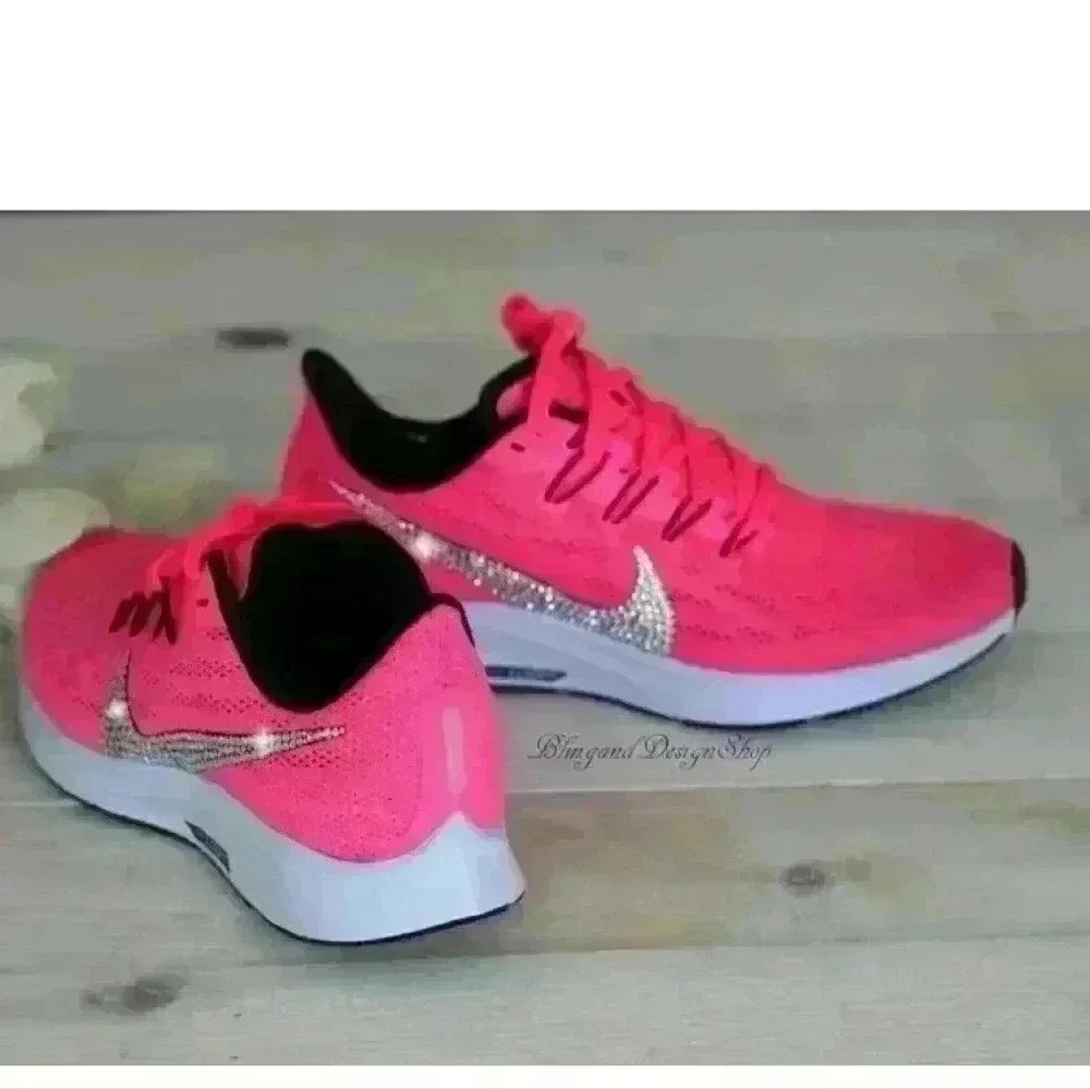 Women's Nike Air Zoom Pegasus 36 Hyper Pink Shoes made with Swarovski Crystals - Picture 5 of 8